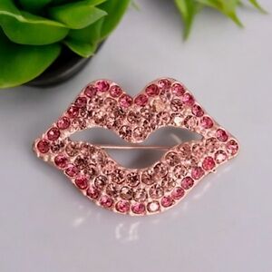 Pink Rhinestone Ombre Lips Lapel Pin Barbie Barbiecore